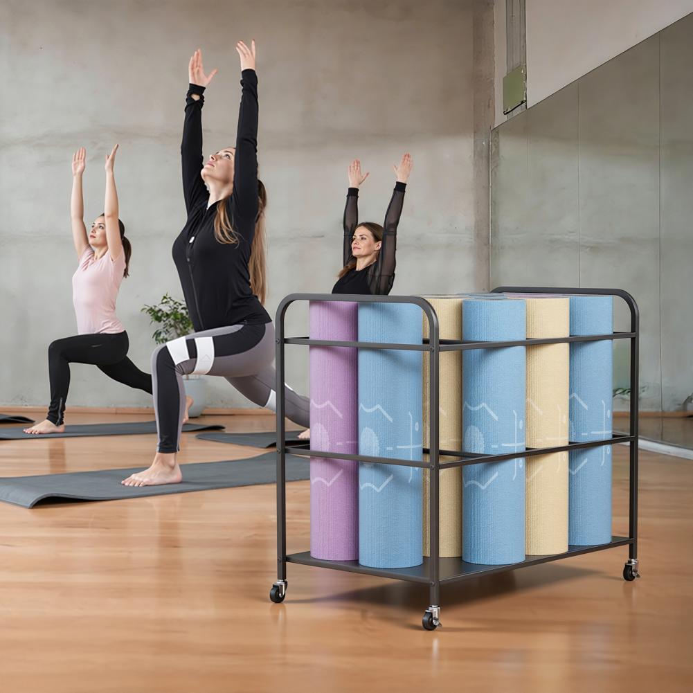 Home Gym Folding Rack - Rak Penyimpanan Matras Yoga dengan Roda,