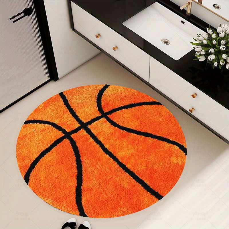 Home Gym Kids - Karpet Bulat Pola Bola Basket Flanel